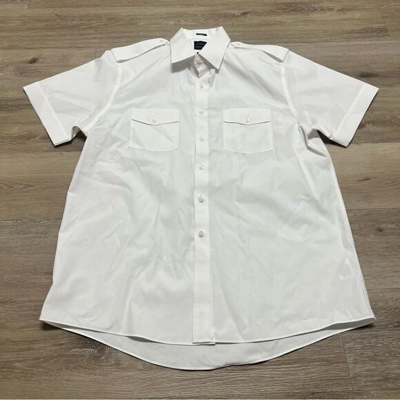 Brooks Brothers Men's NetJets Slim Fit Short Sleeve Button Shirt White Size 17.5